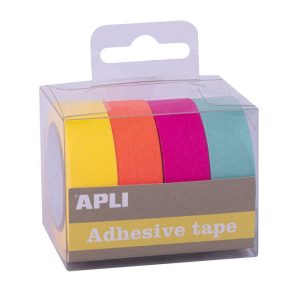 PACK CINTAS ADHESIVAS DE PAPEL WASHI TONOS FLUOR 4 UNIDADES