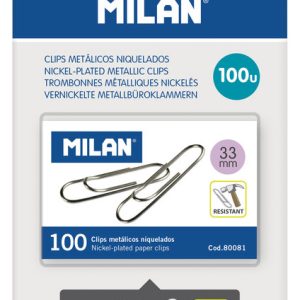 BLISTER 1 CAJA 100 CLIPS METALICOS NIQUELADOS 33MM