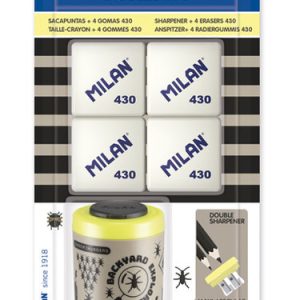 BLISTER 1 SACAPUNTAS SERIE ESPECIAL BE ATOMIC + 4 GOMAS DE B