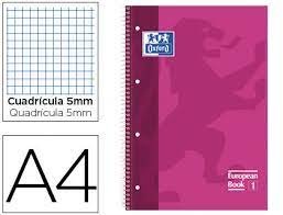 BLOC EUROPEANBOOK1 A4 CUADRO 5MM 80H 4 TALADROS TE ROSA OXF