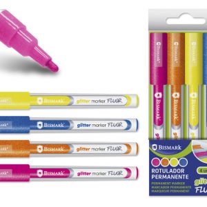 ROTULADOR FLUORESCENTE PERMANENTE TINTA GLITTER 4 COLORES