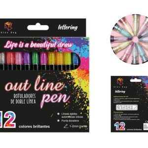 SET 12 ROTULADORES OUTLINER BICOLOR NEON PASTEL