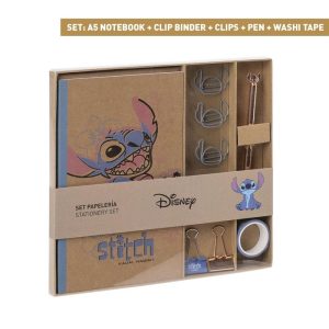 SET PAPELERIA STITCH CUADERNO A5 + CLIPS + PEN + WASHI TAPE