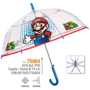 PARAGUAS INFANTIL 45/8 AUT TRANSPARENTE CUPULA SUPER MARIO