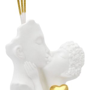MIKADO FIGURA BLANCA PAREJA BESO CORAZON DORADO