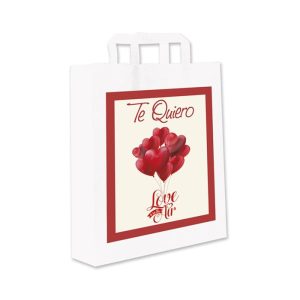 BOLSAS PAPEL MEDIANA 34X25X9CM BLANCA GLOBOS TE QUIERO