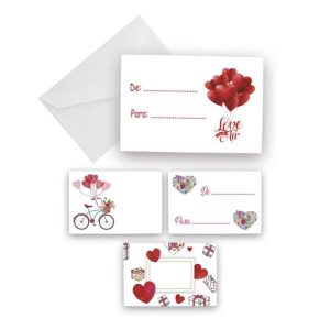TARJETA + SOBRE ROMANTICA 100 UNIDADES SURTIDAS