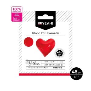 GLOBO FOIL CORAZON ROJO METALIZADO 45 CM 18 APTO HELIO