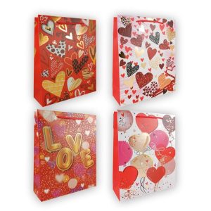 BOLSAS PAPEL 23X18X10CM PEQUE?A CORAZONES 12U SURTIDAS