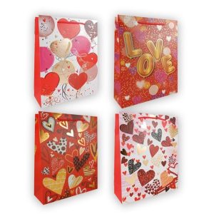 BOLSA PAPEL 42X30X12CM GRANDE CORAZONES SURTIDAS