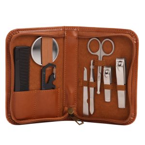 KIT ASEO 8 PIEZAS ESTUCHE MARRON