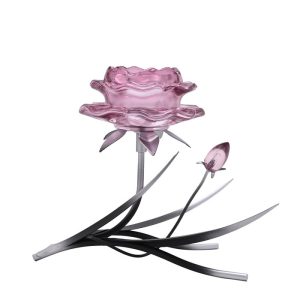 CANDELABRO CRISTAL ROSA FORMA ROSA
