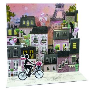 TARJETA FELICITACION CHICA EN PARIS 3D POP-UP