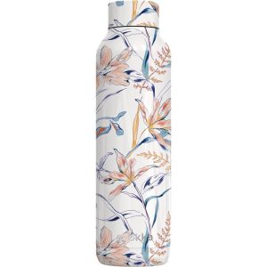 BOTELLA TERMO ACERO INOXIDABLE 630 ML BLANCA FLORES QUOKKA