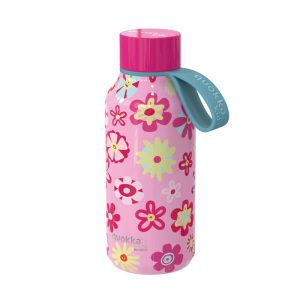 BOTELLA TERMO INFANTIL CON ASA 330 ML ROSA FLORES QUOKKA