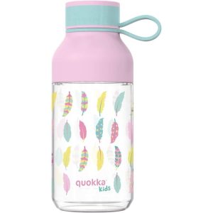 BOTELLA INFANTIL TRITAN CON ASA 430 ML PLUMAS ROSA QUOKKA