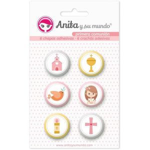 PACK 6 CHAPAS ADHESIVAS PRIMERA COMUNION 20 ELLA