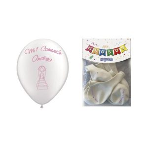 BLISTER 12 GLOBOS PERSONALIZABLES COMUNION NI?A ROSA SURTID