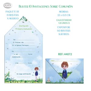 BLISTER 10 INVITACIONES SOBRE COMUNION NI?O BICI