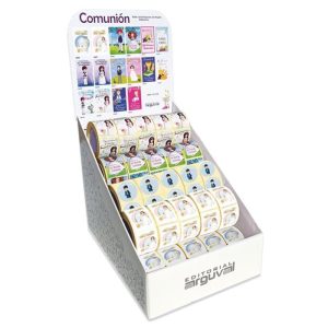 EXPOSITOR 30 ROLLOS DE 250 ETIQUETAS COMUNION SURTIDAS