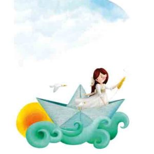 ETIQUETAS TROQUELADAS COMUNION NI?A BARCO 90 UNIDADES