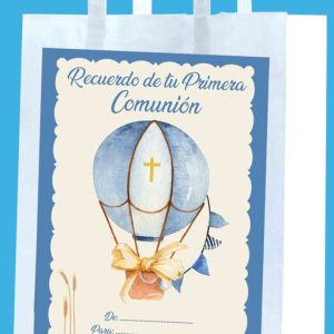 BOLSA MEDIANA COMUNION GLOBO AZUL 12 UNIDADES