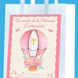 BOLSA MEDIANA COMUNION GLOBO ROSA 12 UNIDADES