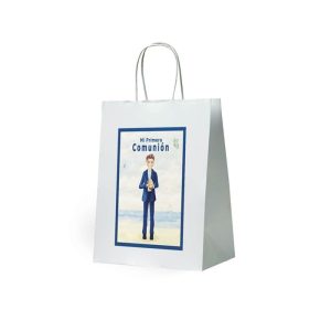 PAQUETE 12 BOLSAS MINI BLANCA COMUNION NI?O PLAYA 21X15X8CM