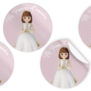 ROLLO 250 ETIQUETAS ADHESIVAS REDONDAS COMUNION NI?A 4CM