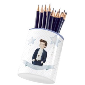 CUBILETE CERAMICA COMUNION NI?O BANDEROLA 10X8 CM