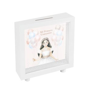 HUCHA BLANCA COMUNION NI?A GLOBOS