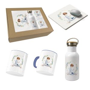 SET COMUNION NI?O ORLA (ALFOMBRILLA-LECHERITA-CUBILETE-TAZA)