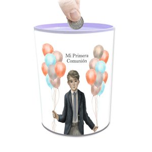 HUCHA METALICA COMUNION NI?O GLOBOS