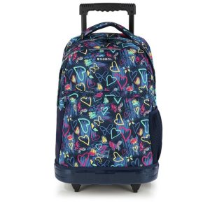 MOCHILA CON RUEDAS TIZAS CON CORAZONES E IMPERMEABLE