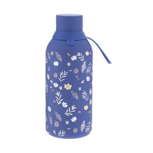 BOTELLA DE ACERO DISE?O DE FLORES 500ML AZUL