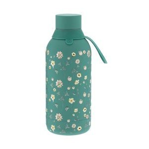 BOTELLA DE ACERO DISE?O DE FLORES 500ML VERDE