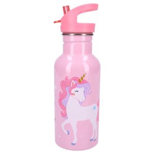 BOTELLA ALUMINIO TERMICA CON PAJITA 500ML UNICORNS