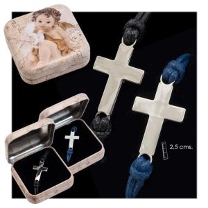 PULSERA CRUZ PLATEADA COLORES SURTIDOS