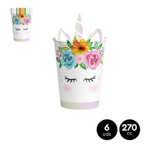 SET 6 VASOS CARTON FORMA UNICORNIO 270CC (9OZ)