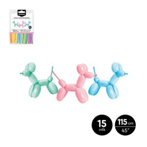 BOLSA 15 GLOBOS LATEX MOLDEABLE COLOR SURTIDO PASTEL