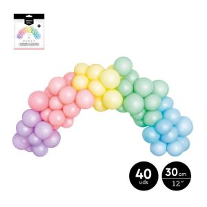 SET ARCO GLOBOS LATEX SURTIDOS PASTEL 30 CM 1,5M 40 UDS