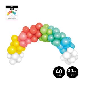 SET ARCO GLOBOS LATEX RAINBOW SURTIDOS 30 CM 1,5M 40 UDS