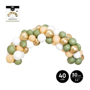 SET ARCO GLOBOS EUCALIPTO SURTIDOS LATEX 40 UDS 1,5M