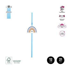 SET 12 CA?AS FLEXIBLES ADORNOS 21CM AZUL PASTEL FSCMIX 70%