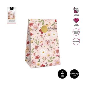 SET 4 SOBRES PAPEL FLORAL ROSA PASTEL 7,5X11,5X20,5CM
