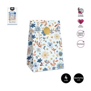 SET 4 SOBRES PAPEL FLORAL AZUL PASTEL 7,5X11,5X20,5CM