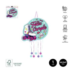 PI?ATA FELIZ CUMPLE PATINES IRIDISCENTE 46,2 X 41 CM CARTON