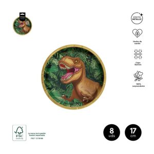 PLATO LLANO POSTRE DINOSAURIOS 17CM CARTON BLISTER 8 UDS