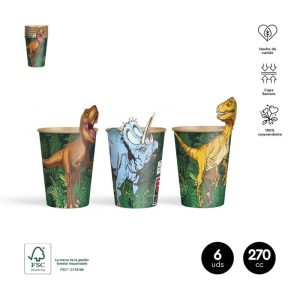 VASO CARTON CON FUNDA DINOSAURIOS 270CC BLISTER 6 UDS