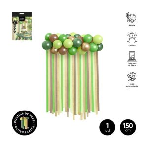 SET DINO FONDO PAPEL CREPE 140M + GLOBOS LATEX 20 UDS 1,5M